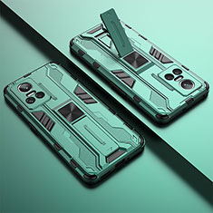 Silikon Hülle Handyhülle und Kunststoff Schutzhülle Hartschalen Tasche mit Magnetisch Ständer KC1 für Realme GT Neo3 5G Grün
