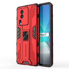 Silikon Hülle Handyhülle und Kunststoff Schutzhülle Hartschalen Tasche mit Magnetisch Ständer KC1 für Vivo iQOO Neo7 5G Rot