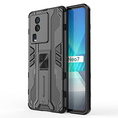 Silikon Hülle Handyhülle und Kunststoff Schutzhülle Hartschalen Tasche mit Magnetisch Ständer KC1 für Vivo iQOO Neo7 5G Schwarz