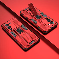 Silikon Hülle Handyhülle und Kunststoff Schutzhülle Hartschalen Tasche mit Magnetisch Ständer KC1 für Vivo V25 Pro 5G Rot