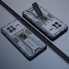 Silikon Hülle Handyhülle und Kunststoff Schutzhülle Hartschalen Tasche mit Magnetisch Ständer KC1 für Vivo X80 5G Blau