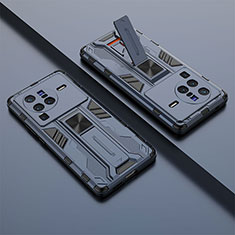 Silikon Hülle Handyhülle und Kunststoff Schutzhülle Hartschalen Tasche mit Magnetisch Ständer KC1 für Vivo X80 Pro 5G Blau