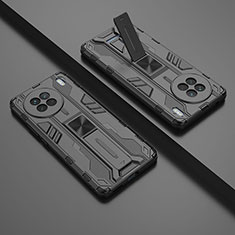 Silikon Hülle Handyhülle und Kunststoff Schutzhülle Hartschalen Tasche mit Magnetisch Ständer KC1 für Vivo X90 5G Schwarz