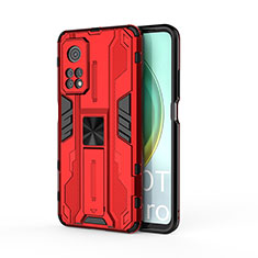 Silikon Hülle Handyhülle und Kunststoff Schutzhülle Hartschalen Tasche mit Magnetisch Ständer KC1 für Xiaomi Mi 10T 5G Rot