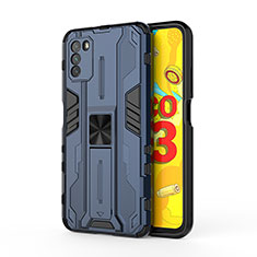 Silikon Hülle Handyhülle und Kunststoff Schutzhülle Hartschalen Tasche mit Magnetisch Ständer KC1 für Xiaomi Poco M3 Blau