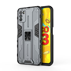 Silikon Hülle Handyhülle und Kunststoff Schutzhülle Hartschalen Tasche mit Magnetisch Ständer KC1 für Xiaomi Poco M3 Grau