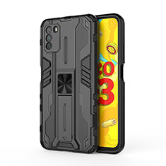 Silikon Hülle Handyhülle und Kunststoff Schutzhülle Hartschalen Tasche mit Magnetisch Ständer KC1 für Xiaomi Poco M3 Schwarz