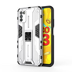 Silikon Hülle Handyhülle und Kunststoff Schutzhülle Hartschalen Tasche mit Magnetisch Ständer KC1 für Xiaomi Poco M3 Silber
