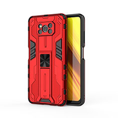 Silikon Hülle Handyhülle und Kunststoff Schutzhülle Hartschalen Tasche mit Magnetisch Ständer KC1 für Xiaomi Poco X3 Pro Rot