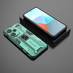 Silikon Hülle Handyhülle und Kunststoff Schutzhülle Hartschalen Tasche mit Magnetisch Ständer KC1 für Xiaomi Redmi Note 13 Pro+ Plus 5G Grün