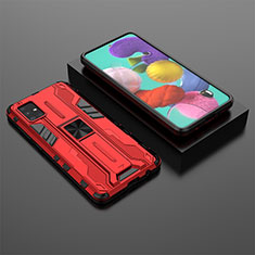 Silikon Hülle Handyhülle und Kunststoff Schutzhülle Hartschalen Tasche mit Magnetisch Ständer KC2 für Samsung Galaxy A51 5G Rot