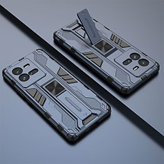 Silikon Hülle Handyhülle und Kunststoff Schutzhülle Hartschalen Tasche mit Magnetisch Ständer KC2 für Vivo iQOO 10 Pro 5G Blau