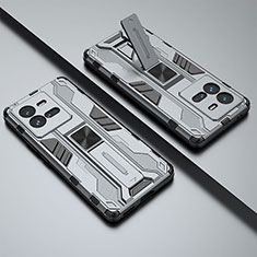 Silikon Hülle Handyhülle und Kunststoff Schutzhülle Hartschalen Tasche mit Magnetisch Ständer KC2 für Vivo iQOO 10 Pro 5G Grau