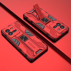 Silikon Hülle Handyhülle und Kunststoff Schutzhülle Hartschalen Tasche mit Magnetisch Ständer KC2 für Vivo iQOO 10 Pro 5G Rot