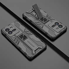 Silikon Hülle Handyhülle und Kunststoff Schutzhülle Hartschalen Tasche mit Magnetisch Ständer KC2 für Vivo iQOO 10 Pro 5G Schwarz