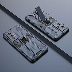 Silikon Hülle Handyhülle und Kunststoff Schutzhülle Hartschalen Tasche mit Magnetisch Ständer KC2 für Vivo X70 5G Blau