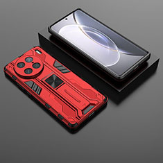 Silikon Hülle Handyhülle und Kunststoff Schutzhülle Hartschalen Tasche mit Magnetisch Ständer KC2 für Vivo X90 Pro 5G Rot