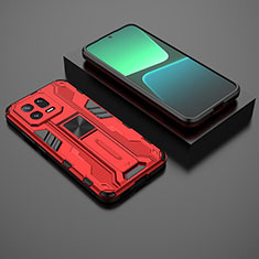 Silikon Hülle Handyhülle und Kunststoff Schutzhülle Hartschalen Tasche mit Magnetisch Ständer KC2 für Xiaomi Mi 13 5G Rot