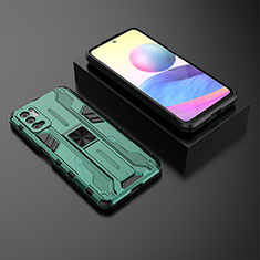 Silikon Hülle Handyhülle und Kunststoff Schutzhülle Hartschalen Tasche mit Magnetisch Ständer KC2 für Xiaomi POCO M3 Pro 5G Grün