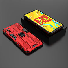 Silikon Hülle Handyhülle und Kunststoff Schutzhülle Hartschalen Tasche mit Magnetisch Ständer KC2 für Xiaomi Poco M3 Rot