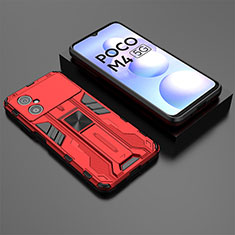 Silikon Hülle Handyhülle und Kunststoff Schutzhülle Hartschalen Tasche mit Magnetisch Ständer KC2 für Xiaomi Poco M4 5G Rot