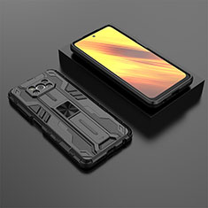 Silikon Hülle Handyhülle und Kunststoff Schutzhülle Hartschalen Tasche mit Magnetisch Ständer KC2 für Xiaomi Poco X3 NFC Schwarz