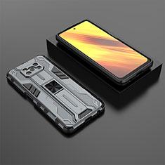 Silikon Hülle Handyhülle und Kunststoff Schutzhülle Hartschalen Tasche mit Magnetisch Ständer KC2 für Xiaomi Poco X3 Pro Grau