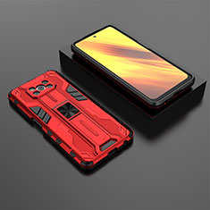 Silikon Hülle Handyhülle und Kunststoff Schutzhülle Hartschalen Tasche mit Magnetisch Ständer KC2 für Xiaomi Poco X3 Pro Rot