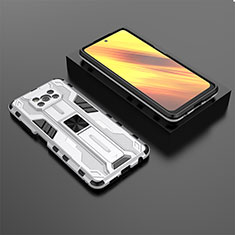 Silikon Hülle Handyhülle und Kunststoff Schutzhülle Hartschalen Tasche mit Magnetisch Ständer KC2 für Xiaomi Poco X3 Pro Weiß