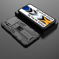 Silikon Hülle Handyhülle und Kunststoff Schutzhülle Hartschalen Tasche mit Magnetisch Ständer KC2 für Xiaomi Poco X4 Pro 5G Schwarz