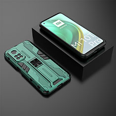 Silikon Hülle Handyhülle und Kunststoff Schutzhülle Hartschalen Tasche mit Magnetisch Ständer KC2 für Xiaomi Redmi K30S 5G Grün