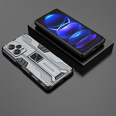 Silikon Hülle Handyhülle und Kunststoff Schutzhülle Hartschalen Tasche mit Magnetisch Ständer KC2 für Xiaomi Redmi Note 12 Pro+ Plus 5G Grau