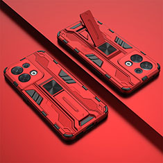 Silikon Hülle Handyhülle und Kunststoff Schutzhülle Hartschalen Tasche mit Magnetisch Ständer KC2 für Xiaomi Redmi Note 13 5G Rot