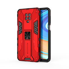 Silikon Hülle Handyhülle und Kunststoff Schutzhülle Hartschalen Tasche mit Magnetisch Ständer KC2 für Xiaomi Redmi Note 9 Pro Rot