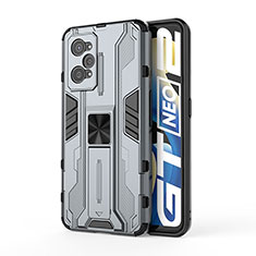 Silikon Hülle Handyhülle und Kunststoff Schutzhülle Hartschalen Tasche mit Magnetisch Ständer KC3 für Realme GT Neo 3T 5G Grau