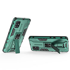 Silikon Hülle Handyhülle und Kunststoff Schutzhülle Hartschalen Tasche mit Magnetisch Ständer KC3 für Samsung Galaxy A51 4G Grün