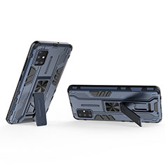 Silikon Hülle Handyhülle und Kunststoff Schutzhülle Hartschalen Tasche mit Magnetisch Ständer KC3 für Samsung Galaxy A51 5G Blau