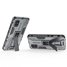 Silikon Hülle Handyhülle und Kunststoff Schutzhülle Hartschalen Tasche mit Magnetisch Ständer KC3 für Samsung Galaxy A51 5G Grau