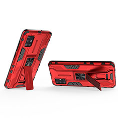 Silikon Hülle Handyhülle und Kunststoff Schutzhülle Hartschalen Tasche mit Magnetisch Ständer KC3 für Samsung Galaxy A51 5G Rot