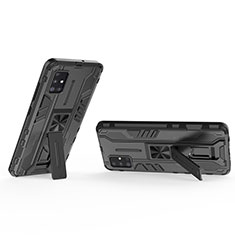 Silikon Hülle Handyhülle und Kunststoff Schutzhülle Hartschalen Tasche mit Magnetisch Ständer KC3 für Samsung Galaxy A51 5G Schwarz