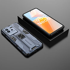 Silikon Hülle Handyhülle und Kunststoff Schutzhülle Hartschalen Tasche mit Magnetisch Ständer KC3 für Vivo iQOO Neo6 SE 5G Blau