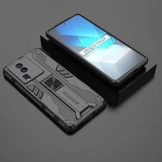 Silikon Hülle Handyhülle und Kunststoff Schutzhülle Hartschalen Tasche mit Magnetisch Ständer KC3 für Vivo iQOO Neo7 5G Schwarz