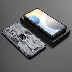 Silikon Hülle Handyhülle und Kunststoff Schutzhülle Hartschalen Tasche mit Magnetisch Ständer KC3 für Vivo X70 5G Grau