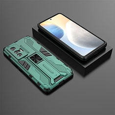 Silikon Hülle Handyhülle und Kunststoff Schutzhülle Hartschalen Tasche mit Magnetisch Ständer KC3 für Vivo X70 5G Grün