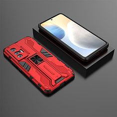 Silikon Hülle Handyhülle und Kunststoff Schutzhülle Hartschalen Tasche mit Magnetisch Ständer KC3 für Vivo X70 5G Rot