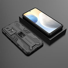 Silikon Hülle Handyhülle und Kunststoff Schutzhülle Hartschalen Tasche mit Magnetisch Ständer KC3 für Vivo X70 5G Schwarz