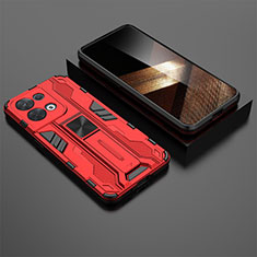 Silikon Hülle Handyhülle und Kunststoff Schutzhülle Hartschalen Tasche mit Magnetisch Ständer KC3 für Xiaomi Redmi Note 13 5G Rot