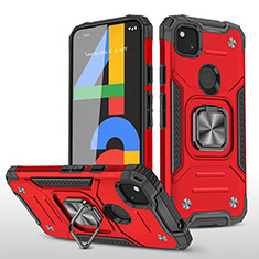 Silikon Hülle Handyhülle und Kunststoff Schutzhülle Hartschalen Tasche mit Magnetisch Ständer MQ1 für Google Pixel 4a Rot