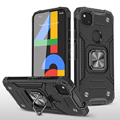 Silikon Hülle Handyhülle und Kunststoff Schutzhülle Hartschalen Tasche mit Magnetisch Ständer MQ1 für Google Pixel 4a Schwarz