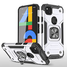 Silikon Hülle Handyhülle und Kunststoff Schutzhülle Hartschalen Tasche mit Magnetisch Ständer MQ1 für Google Pixel 4a Weiß